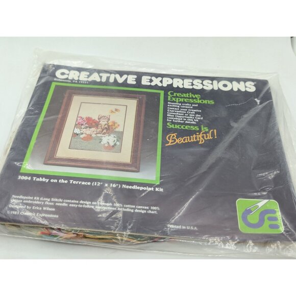 1983 sealed Creative Expressions Needlepoint Tabby On The Terrace 3004 12” X 16” - Picture 7 of 9